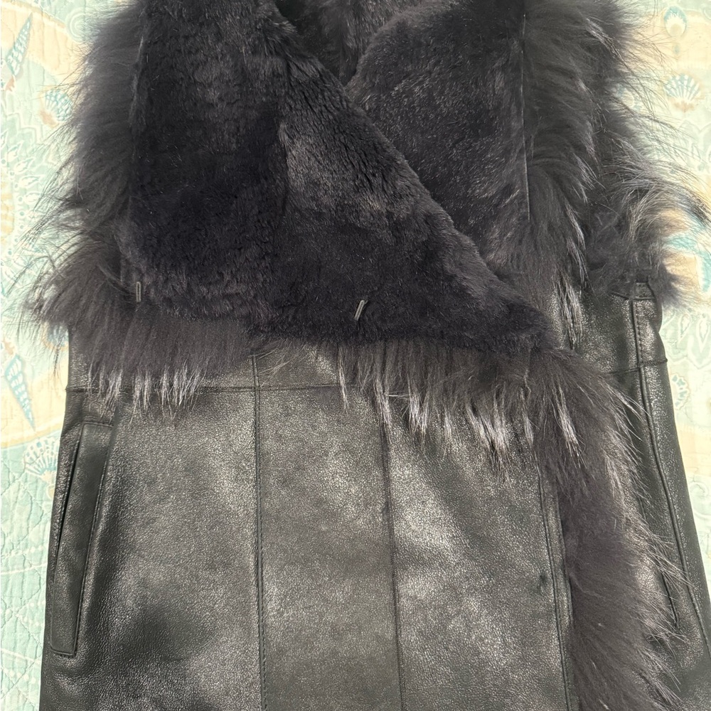 Yves Salomon Black Fur-Trimmed Teddy Jacket